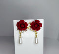 NiNi's Crimson Rose Pearl Drop Earrings